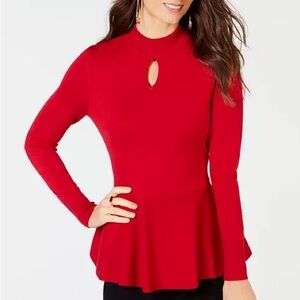 3/$10 Thalia Sodi Red Peplum Blouse with Mandarin Collar